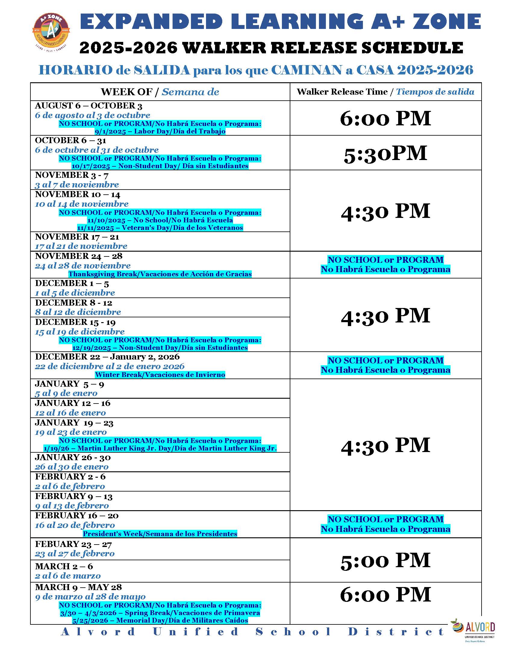 Middle School Walker Release Schedule